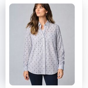 J. Jill Collared Shirt One Pocket Size 2X Semi-sheer Blue Stripe Dots Button Up